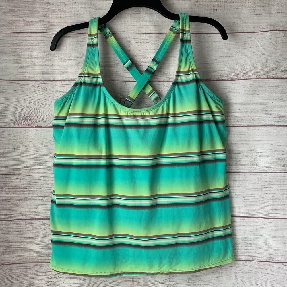 Beach House Woman Ombre Striped Tankini Swimsuit Top Adjustable Straps Size 18W